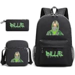 3 st/set Billie Eilish Satchel Casual Skolväska Ryggsäck Med Pennfodral Messenger Bag