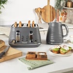 Salter Grey Ripple Kettle & 4-Slice Toaster Set, 1.7L Capacity, Wide Slots