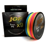 JOF 9 flettet fiskeline 100 meter - 0,23mm - 15,8kg - Multifarvet