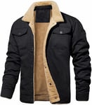 Men Winter Coat Fleece Cargo Jacket 4 Pockets Lapel Collar Trucker Cotton Work