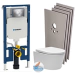 Geberit - Pack wc Bati-support UP720 extra-plat + wc sat sans bride + Abattant + Plaque + Set d'habillage (SLIM-SATrimless-F-sabo)