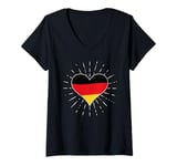 Womens Germany German Flag Vintage Heart Deutschland Fan Retro V-Neck T-Shirt