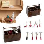 RYAN 1 Pièce Miniature Caisse à Outils 1:12 Boite a Outil Enfant avec 8 Outils Métalliques Différents Accessoires de Maison de Poupée en Bois Modèle Cadeau d'Anniversaire pour Enfants