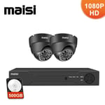 2 Cameras CCTV System 1080P HD 4CH DVR Home Surveillance Indoor with Hard Drive