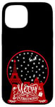 Coque pour iPhone 15 Joyeux Noël Paris horizon dans la boule à neige scintille