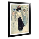 Big Box Art Framed Print of Henry Somm Woman on Paris Street Design | Wall Art Picture | Home Decor for Kitchen, Living Room, Bedroom, Hallway, Black, A2 / 24.5x18 Inch / 62x45cm