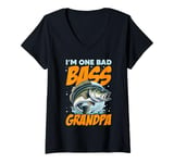 Womens I'M ONE BAD BASS GRANDPA, for the fishing grandfather V-Neck T-Shirt