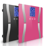 SOGA 2X Glass LCD Digital Body Fat Scale Bathroom Electronic Gym Water Weighing Scales Black/Pink - bathroom scales - BodyFatScaleBLK-PNK