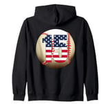 Number #15 Baseball Lover 15 Number with American Flag USA Zip Hoodie