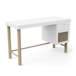 Demeyere Petit Bureau Enfant avec Rangement & 1 Tiroir Gamme OCHNA – Coloris Blanc Mat & Bois Hévéa avec Finitions Chêne Kronberg-20 x 80, 20 x 80,7 x 55 cm