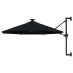 Parasol mural avec m�t m�tallique et LED 300 cm Noir