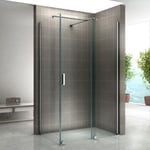 Paroi de douche d'angle NAPOLI H.200 cm porte coulissante verre 8 mm transparent 80 x 140 cm (porte 140) - Saniverre