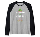 Funny Keep Calm & Wrap On Wrapaholic Christmas Santa Elf Raglan Baseball Tee