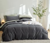 Sedefen Flanelle Housse de Couette 220x240cm + 2 Taies d'oreiller 65x65cm Gris Vert Réversible Parure de lit 2 Personnes Peluche Hiver Chaude Duveteuse Ado Linge de lit Avez Fermeture Éclair