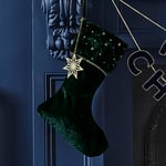 Ginger Ray- Chaussette de Noël avec Charme Décoration Cheminée, Green Velvet Embroidered