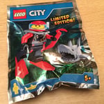 FIGURINE NEUF POLYBAG  LEGO CITY FOIL 951703 LE PLONGEUR ROUGE ET LE REQUIN