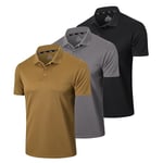 Gaiatiger 3 Pack Mens Polo Shirts Short Sleeve Quick Dry Lightweight Golf Casual Collared Tops Breathable Moisture Wicking Work Shirts（0427） Black Grey Khaki-L