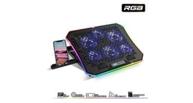 Refroidisseur pc airblade 1200 rgb 17" , 6 ventilateurs led bleu avec support smartphone