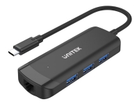 Unitek uHUB Q4+ - Hubb - 4-in-1, powered USB-C - 3 x SuperSpeed USB 3.0 + 1 x 1000Base-T - skrivbordsmodell