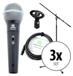 3x Set De Microphone DJ PA Live Chant Cable Connecteur XLR Pince Professionnel