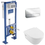 Villeroy&boch - Pack wc suspendu sans bride villeroy et boch Architectura 37 x 53 + abattant + plaque chromée + bâti - Blanc