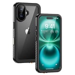 Lanhiem Coque pour iPhone 16 Plus Étanche - Antichoc Incassable 360 Intégrale [avec Protection Écran+Camera] IP68 Waterproof Militaire Chantier Antipoussière Pochette Étanche pour iPhone 16 Plus Noir