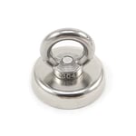 Neodymium Clamping Magnet with M8 Eyebolt for Magnet Fishing, Hanging and Holding Items - 48mm dia - 90kg Pull