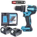 Makita DHP484 18v Brushless Combi Drill Body With 2 x 6.0Ah Batteries & Charger