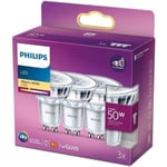 Ampoules LED GU10 Philips - Pack de 3 - 50W - Blanc chaud - eclairage interieur