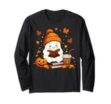 Cute Ghost Reading Book Lovers Halloween Ghost Coffee Cozy Long Sleeve T-Shirt