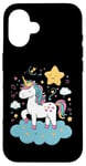 Coque pour iPhone 16 licorne imaginative avec des étoiles