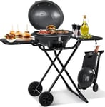 Gril Electrique 2en1 Pliable 2400W Noir - Barbecue sur Gril avec Couvercle + Pieds Pliable + Plaque pour grillade