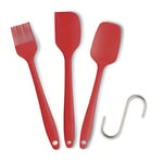 Ustensiles de Cuisine Spatules en Silicone Résistant à la Chaleur Spatule (3 Rouge Avec Pinceau)