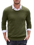 COOFANDY Pull tricoté Basique pour Homme avec col Rond Coupe ajustée Pull d'hiver en Maille Fine Armée Verte L