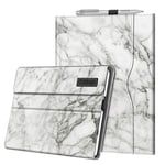 FINTIE Coque pour Microsoft Surface Go 4 2023 10.5 Pouces/Surface Go 3 2021/Surface Go 2 2020/Surface Go 2018, Housse Multi-Angles Ajustables Folio Etui avec Poche de Documents, Marbre Blanc