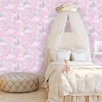 Wallpaper Holden - I Believe In Unicorns - Glitter Rainbow / Castle - Pink 12480