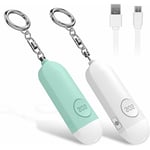 Alarme de poche rechargeable 2 pièces (vert + blanc), défense personnelle de base, livrée avec sirène anti-attaque 130 db et lumière led, adaptée aux