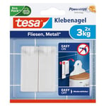 tesa Clou Adhésif pour Carrelage & Métal 3kg - Clou Autocollant pour Surfaces Lisses et Solides dans les Salles de Bains et Cuisines - 2 Clou Adhésif pour une Capacité de 3 kg