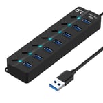 Powered USB 3.0 Hub Splitter with Individual Power Switches for Computer