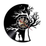 Cats in Love Under A Tree of Life Led Wall Clock Creative Birthday Gift Night Light Wall Lamp Handmade Vinyl Wall Clock Vintage Backlight Art Living Room Interior Decor