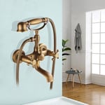 Mitigeur Baignoire Retro avec Double Poignée Mitigeur de Bain Retro Robinet Douche en Laiton Robinet Baignoire avec Douchette à