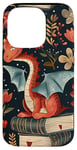 Coque pour iPhone 14 Pro Motif de ver de bibliothèque Cute Dragon Books Cottagecore