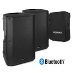 Pair of 15" Bluetooth Active DJ PA Speakers with Protective Covers- VSA150S