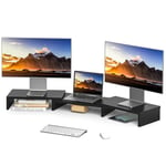 RFIVER Support PC Double TV Riser Support Moniteur Ordinateur Bureau Organiseur 3 Etagère en Bois Noir L840 x W235 x H95 mm Paquet de 3