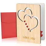 Vicloon Wooden Greeting Cards, Bamboo Cards, Encouragement Card, Wooden Birthday Card, Valentine's Wedding Anniversary Wood Gifts for Wife, Husband, Girlfriend, Boyfriend, Him or Her (Double Heart)