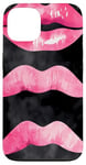 Coque pour iPhone 13 Rouge à lèvres Black Watercolor Ethnic Coquette Pink Kisses