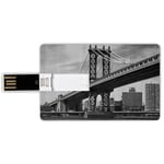 16G USB Flash Drives Credit Card Shape New York Memory Stick Bank Card Style Bridge of NYC Vintage East Hudson River Image USA Travel Top Place City Photo Art Print,Hot Pink Azure Blue and Charcoal Gr