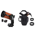 Celestron 11069 NexStar 8SE Computerised Schmidt-Cassegrain Telescope with Advanced GPS, Black/Orange & 81055 NexYZ 3-Axis Universal Smartphone Adapter, Patented Design - Black