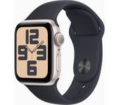 APPLE Watch SE (2023) - 44 mm Starlight Aluminium Case with Midnight Sport Band, M/L, Black,White