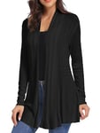 iClosam Gilet Femme Long Tricot Veste Femme Longue Pull Gilet Femme Manches Longue, Noir, S